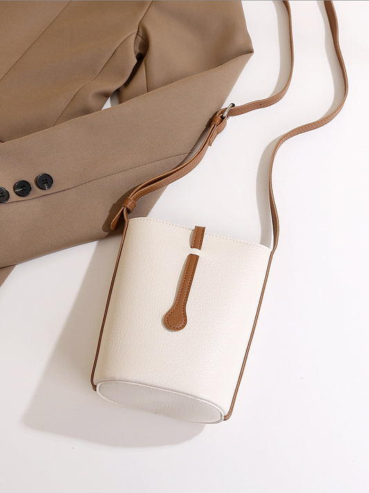 可雙面背韓版真皮質感軟皮斜挎小包包  2025新款百搭水桶包女手機包